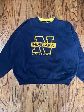 Niagara College Navy and Yellow Crewneck Sweatshirt